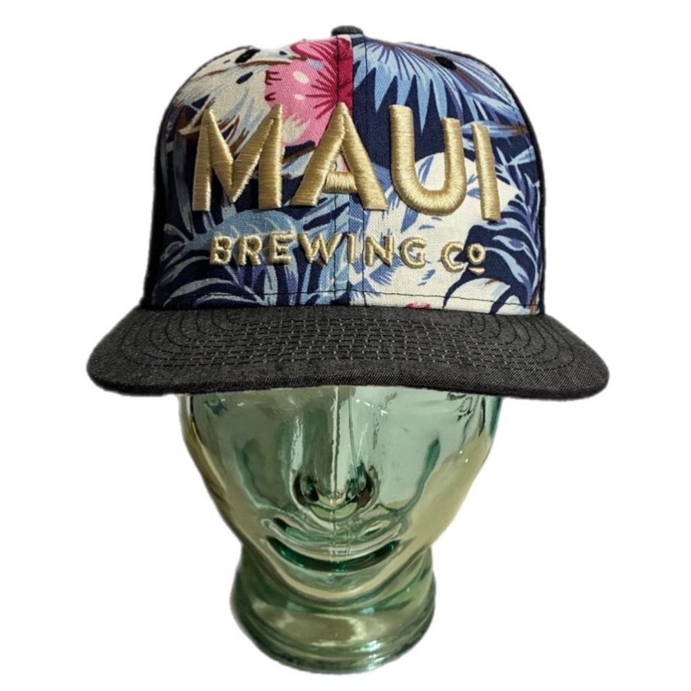 DP Maui Brewing Company Trucker Hat Cap Mesh Snap Back Headgear Hawaiian Print